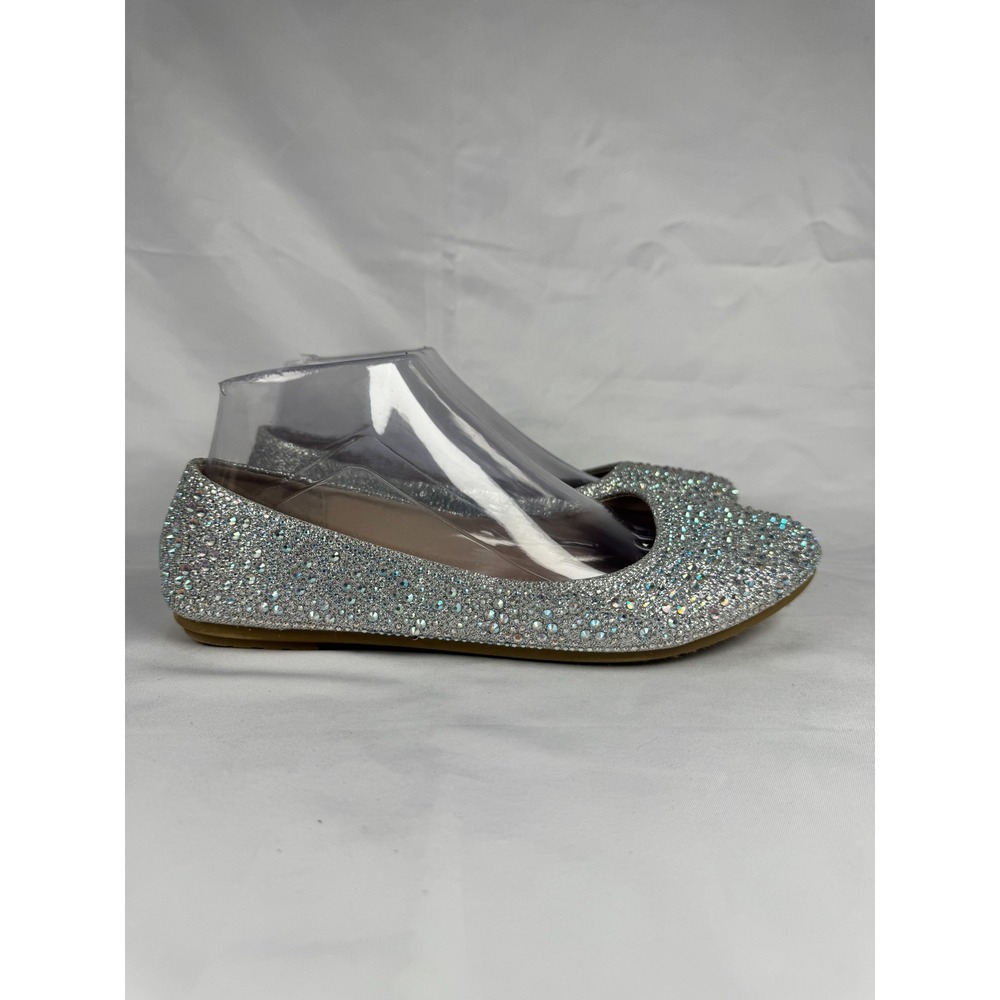 Top Moda Womens US 8 Ballet Silver Rhinestone Round Toe Comfort Slip On Flats